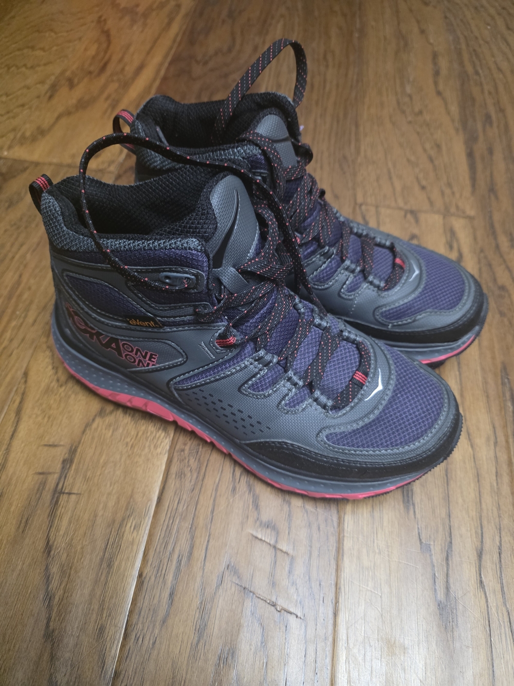 Hoka Women's Gray and Pink Trail Mid-Top Athletic Boots